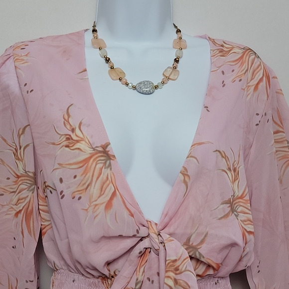 Women V Neck Chiffon  Print Dress Self tie Knot Front Ruffles Leopord  Dress - Picture 4 of 7